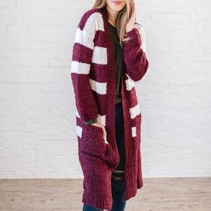 Striped Cardigan in Mulberry